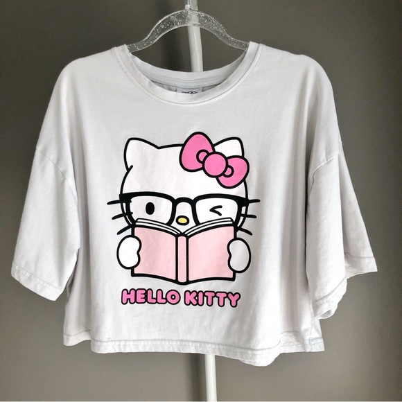 Hello Kitty Oversized Crop Top Graphic Gray T Shirt. - Picture 1 of 11